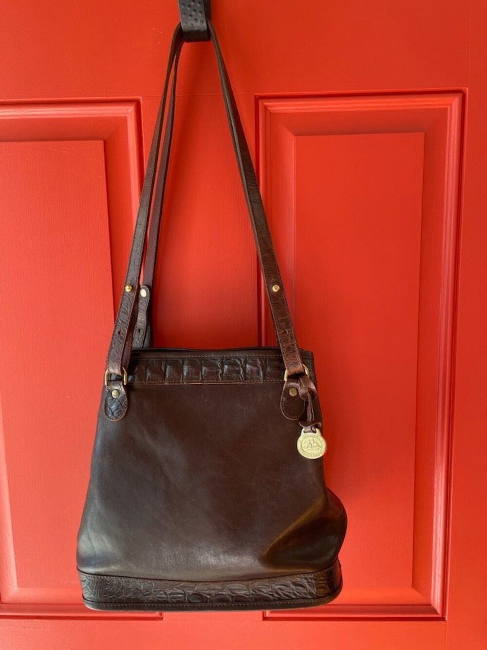 Brahmin Vintage Tuscan Collection Medium Size Brown Croc Embossed Shoulder Bag